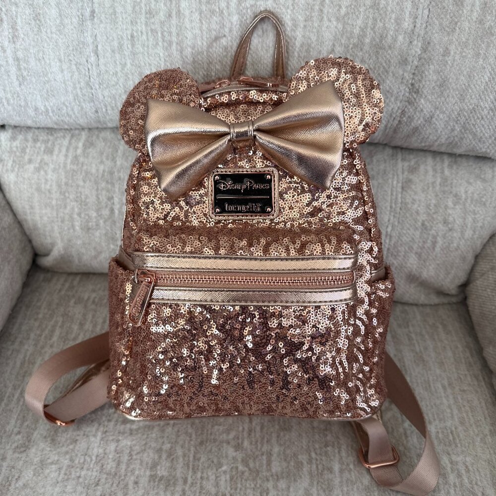 Loungefly Disney Parks Rose Gold Sequin Backback